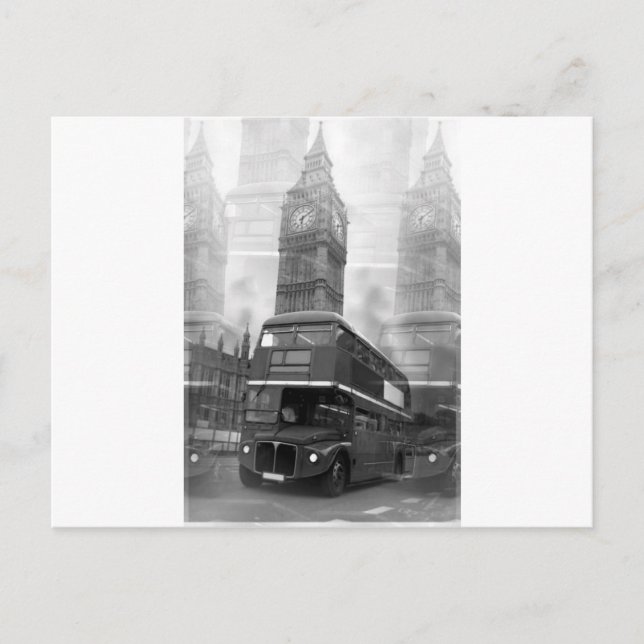 BW Black & White London Bus & Big Ben Postcard (Front)