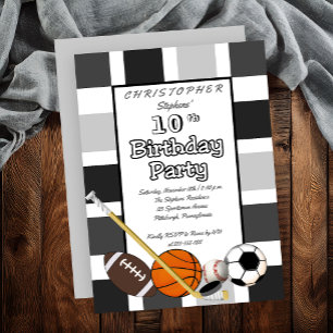 BW Colour Block All Star Sports Birthday Party Invitation