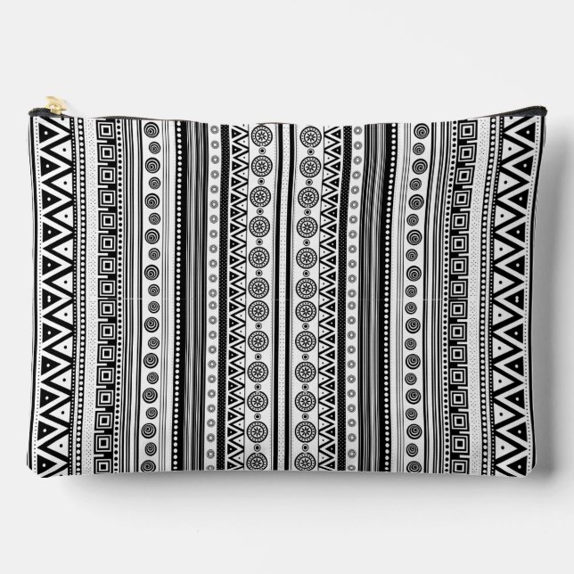 BW decorative aztec texture Accessory Pouch (Front)