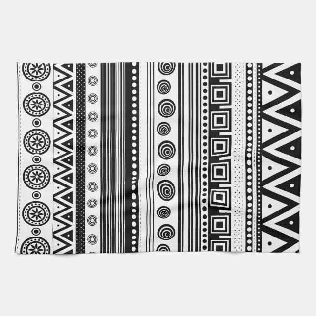 BW decorative aztec texture Tea Towel (Horizontal)