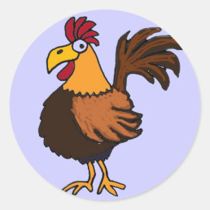 BW- Funny Rooster Cartoon Stickers