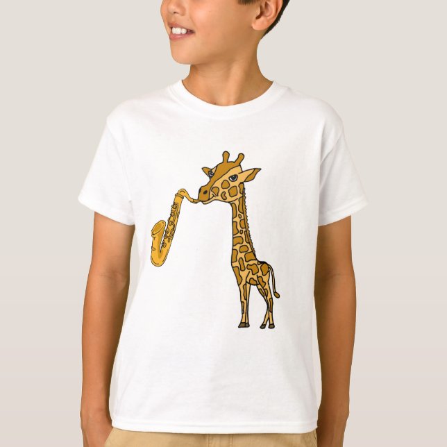 BW- Giraffe Playing Saxophone Shirt (Front)