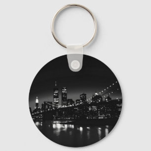 BW New York City at Night Key Ring