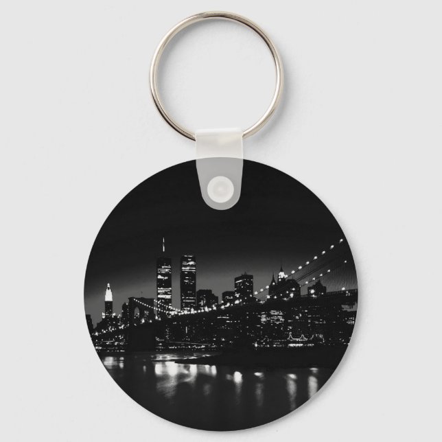 BW New York City at Night Key Ring (Front)