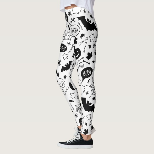 BW Pattern Art Halloween Pattern Halloween Art Leggings (Left)