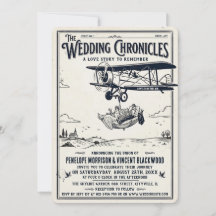 BW Retro Whimsical Wedding Couple Invitation