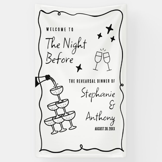 BW Whimsical Frame and Champagne The Night Before  Banner (Vertical)