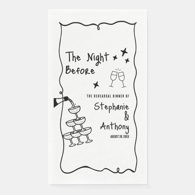 BW Whimsical Frame and Champagne The Night Before  Napkin (Front)