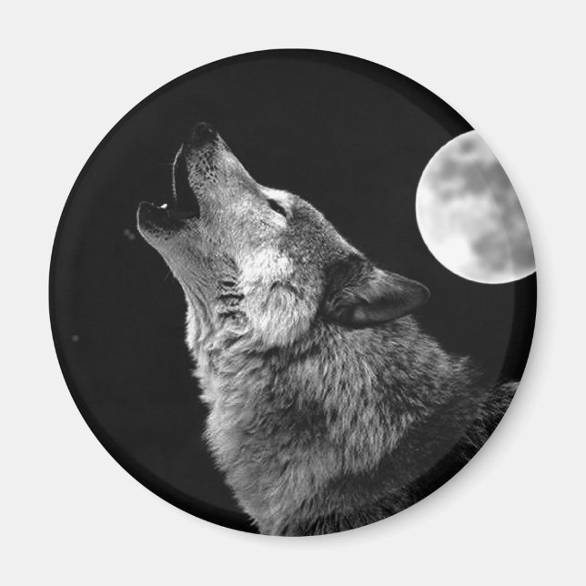 BW Wolf Howling at Moon Magnet (Front)