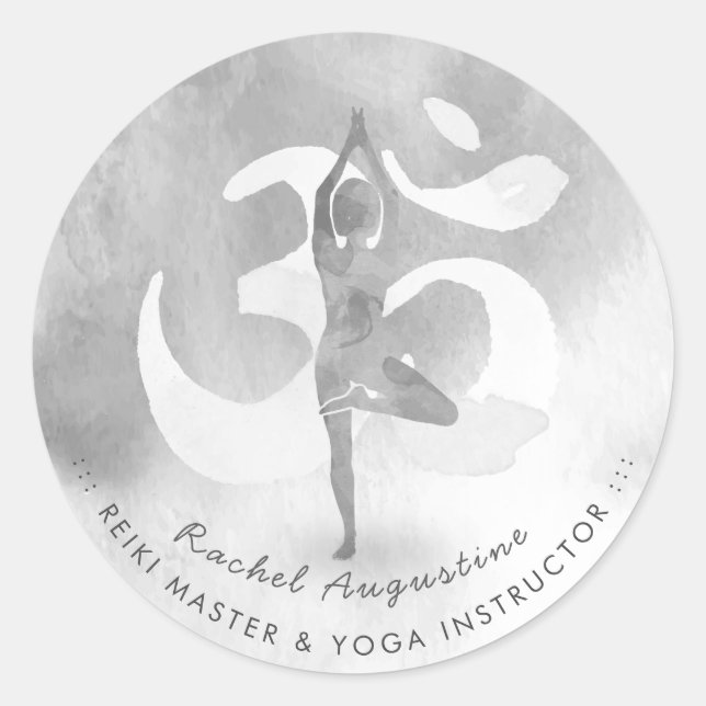 BW Yoga Instructor Meditation Pose Om Sign Address Classic Round Sticker (Front)