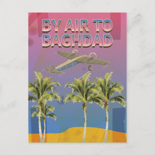 By Air To Baghdad Vintage Travel poster Postcard