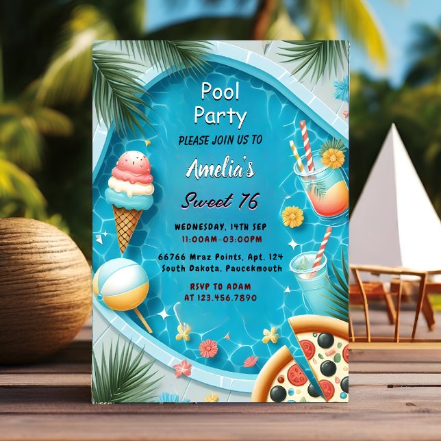 By Boy Fun Teen Adult Pool Party Sweet 16 Birthday Invitation (Creator Uploaded)