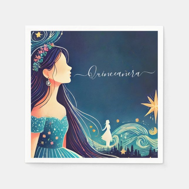 By Dark Fun Star Prom Starry Night Sky Quinceanera Napkin (Front)
