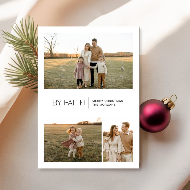  By Faith Modern Christian Christmas 3 Photo Card (Creator Uploaded)