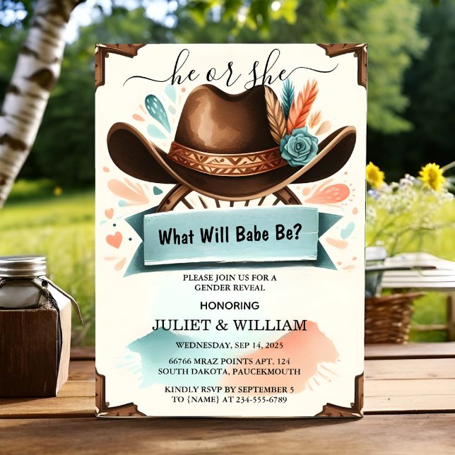 By Fun Barn Hat Farm Film Usa Cowboy Gender Reveal Invitation (Creator Uploaded)
