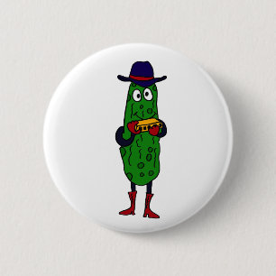 BY- Funny Pickle Playing Harmonica Cartoon 6 Cm Round Badge