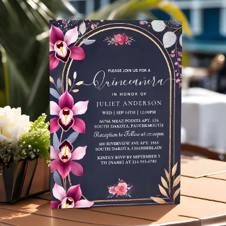 By Glam Ball Gown Spark Dark Navy Blue Quinceanera Invitation