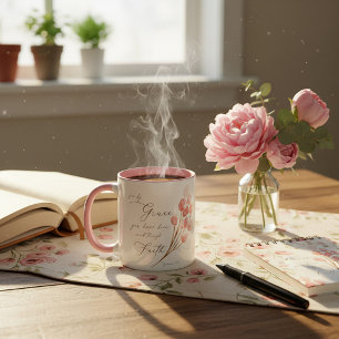 By grace you have been saved, pink floral mug