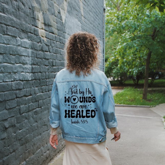 By His wounds we are healed Girly Denim Jacket (Creator Uploaded)