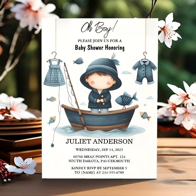 By Hook Bait Fun Wood Little Fisherman Baby Shower Invitation (Creator Uploaded)