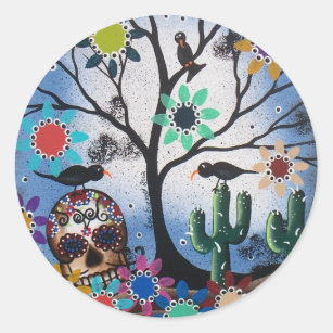 By Lori Everett_ Day Of The Dead,Mexican,Skull,DOD Classic Round Sticker