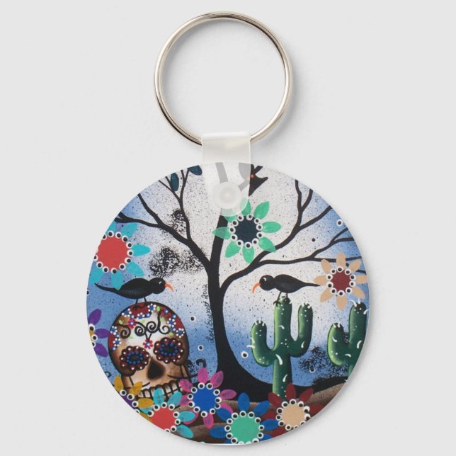 By Lori Everett_ Day Of The Dead,Mexican,Skull,DOD Key Ring (Front)