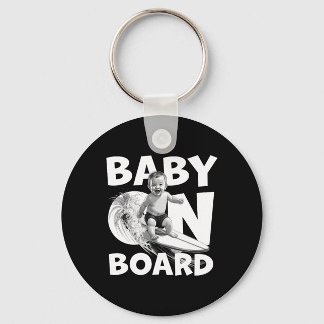 By On Board By Surf On Surfboard Funny Surfer  Key Ring (Front)