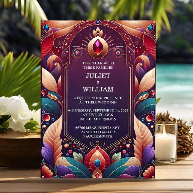 By Rich Soft Teal Fall Gem Bold Jewel Tone Wedding Invitation (Creator Uploaded)
