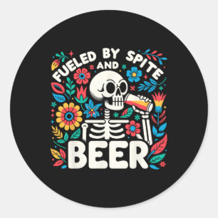 By Spite And Beer Halloween Skeleton Floral Classic Round Sticker