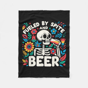 By Spite And Beer Halloween Skeleton Floral  Fleece Blanket