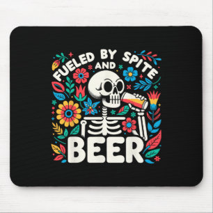 By Spite And Beer Halloween Skeleton Floral  Mouse Pad