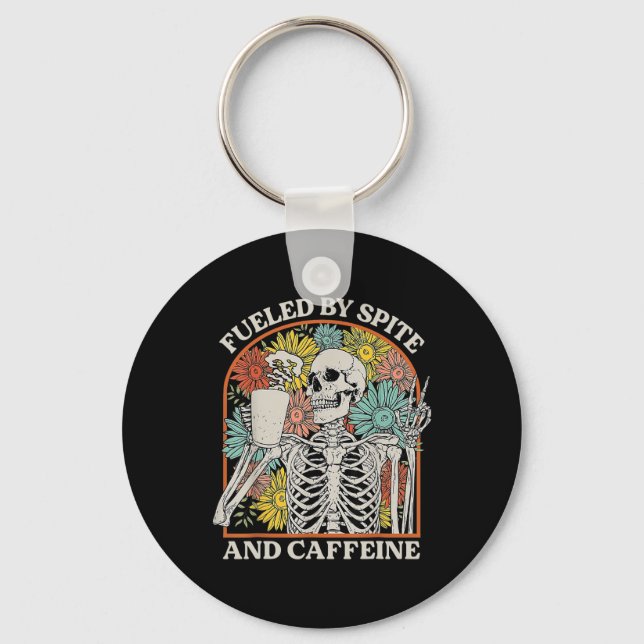 By Spite And Caffeine Skeleton Halloween Coffee  Key Ring (Front)