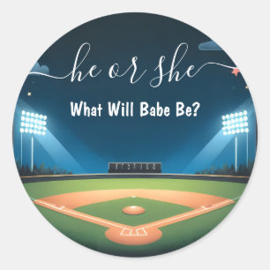 By Team Ball Game Pitch Fun Baseball Gender Reveal Classic Round Sticker