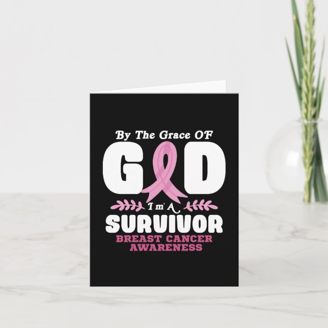 By The Grace God Im A Survivor Breast Cancer Thank You Card (Front)