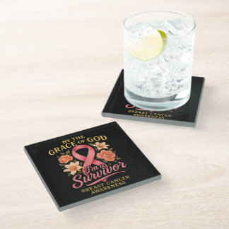 By The Grace Of God Breast Cancer Survivor Faith Glass Coaster
