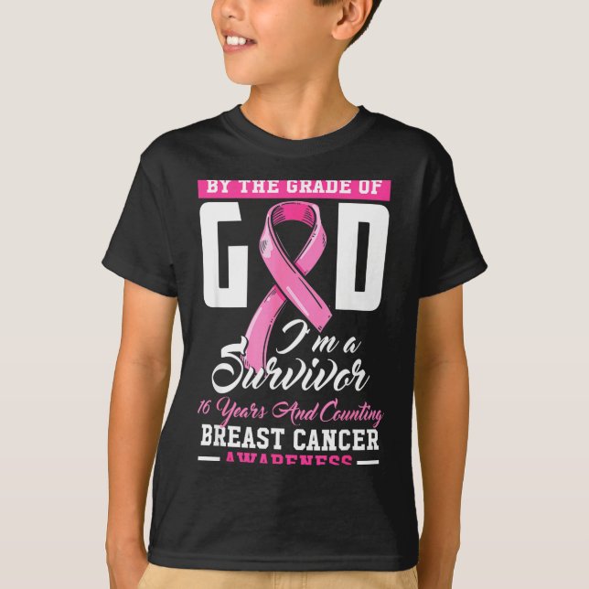 By The Grace Of God Survivor 16 Year Breast Cancer T-Shirt (Front)