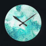 By the Sea, abstract mosaic print. Round Clock<br><div class="desc">Down by the sea,  abstract mosaic print in teal,  and blues. Surfs up dolls. xo KPD.</div>