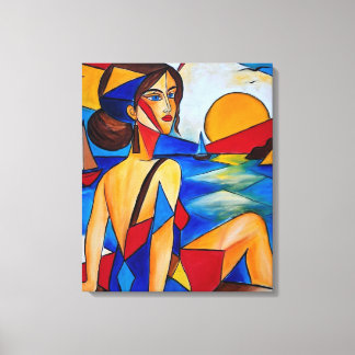 By the Sea - Cubist Painting Canvas Print