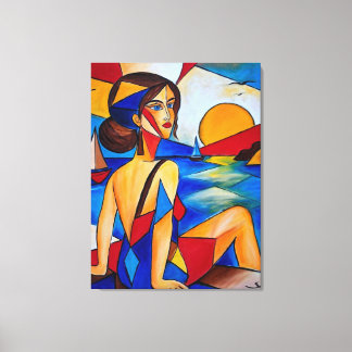 By the Sea - Cubist Painting Canvas Print
