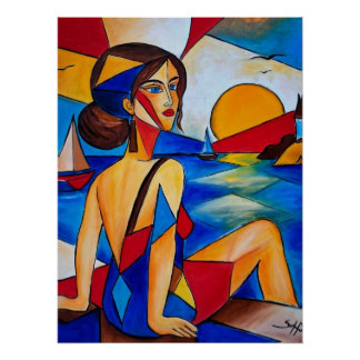 By the Sea - Cubist Painting Poster