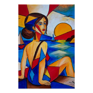 By the Sea - Cubist Painting Poster