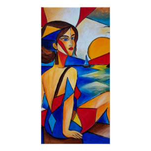 By the Sea - Cubist Painting Poster