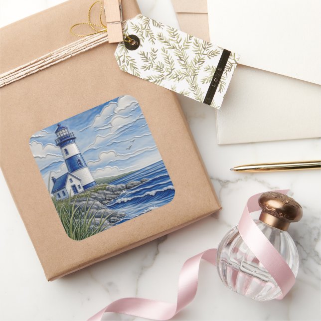 By the Sea Lighthouse  Square Sticker (Gifting)