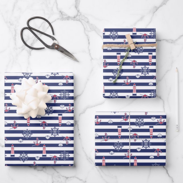 By The Sea Pattern Wrapping Paper Sheet (Front)