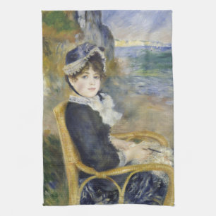 By the Seashore, Oil Painting Portrait, Renoir Tea Towel