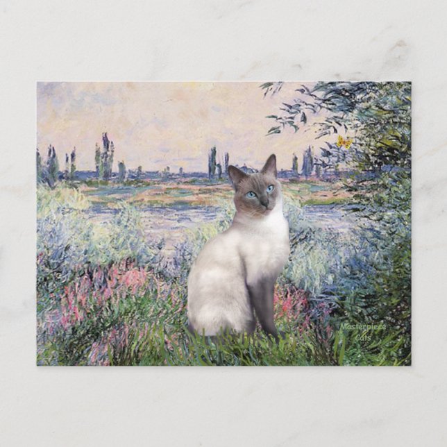 By the Seine - Blue Point Siamese cat Postcard (Front)