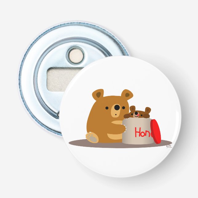 Bye Bye Honey! Cartoon Bears Button Bottle Opener (Front)