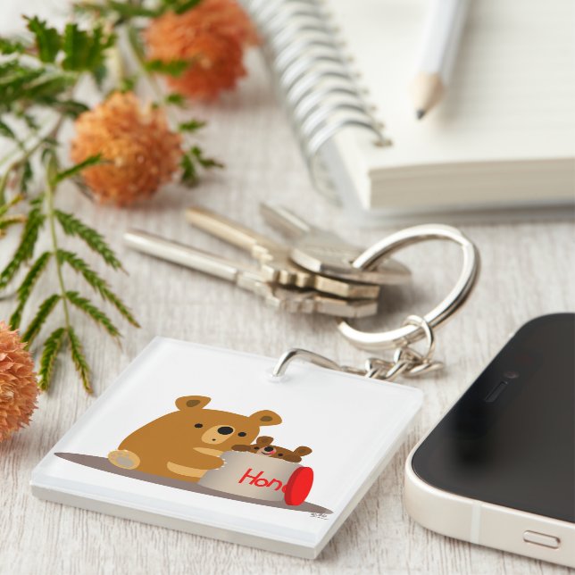 Bye Bye Honey! Cute Cartoon Bears Acrylic Keychain (Front Right)