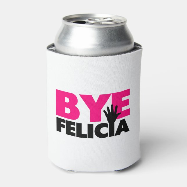 Bye Felicia Hand Wave Hot Pink Can Cooler (Can Front)