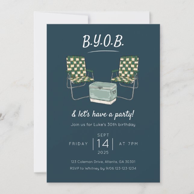 BYOB Guy's Birthday Party Invitation (Front)